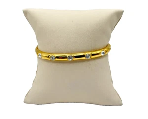 Gold-Plated Bangle Bracelet with Clear Round Rhinestones - Picture 1 of 5