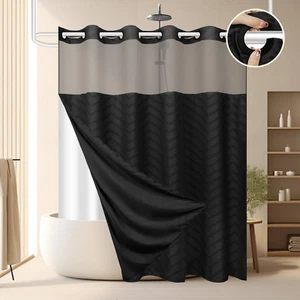 Optimized Title: "No Hook Shower Curtain Set with Snap-In Liner Black Chevron 71 - Picture 1 of 12