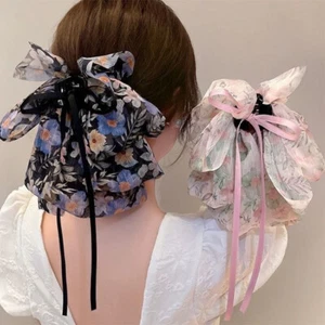 Nuovo Floreale Grande Fiocco Nastro Fermaglio Capelli Stile Foresta Chiffon Tessuto Coda di Cavallo Clip - Foto 1 di 35