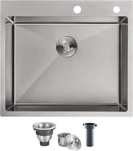 Elecman 25"x22" Drop-in Kitchen Sink Single Bowl, 18 Gauge Stainless Steel - Picture 1 of 6