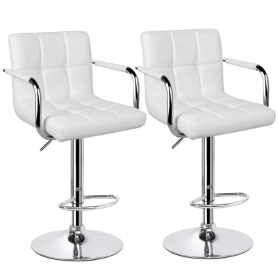 Bar Stools with Armrest, PU Leather Swivel Stools Set of 2 for Kitchen, Home Bar - Image 1 of 4