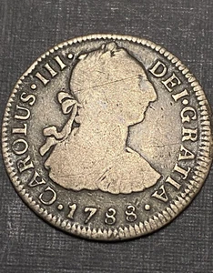 Colonial Currency Coin 1788 Mo FM 2R Genuine Revolutionary Silver 2 Reales Crown - Picture 1 of 11