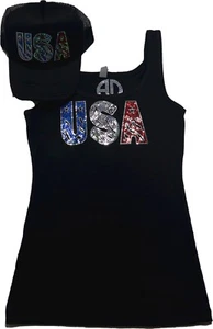Women USA BLING Shirt and Cap Combo Tank top no rhinestone Hat SPECIAL - Picture 1 of 4