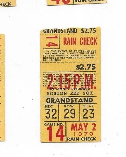 1970 May 2 baseball ticket California Angels Boston Red Sox Rico Petrocelli HR - Image 1 of 1