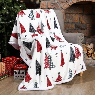 Christmas Sherpa Throw Christmas Tree Fleece Blanket 50 x 60 Inch Winter Xmas... - Image 1 of 4