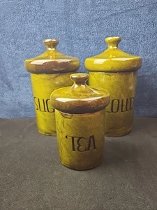 Holiday Designs USA Vintage Canisters Ceramic Green Mid Century Home Decor Flour - Picture 1 of 13