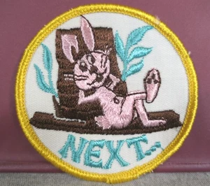 NEW Vintage Pink & Brown Relaxing Rabbit "Next" Novelty Embroidered Patch 3" - Picture 1 of 3