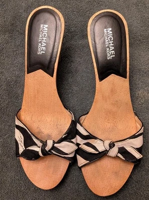 Michael Kors Zebra Open Toe Women's Slide Heel Wooden Sandals Size 10M - Image 1 of 4