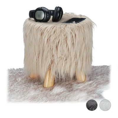 Fell hocker Fellhocker Pouf Kinderhocker gepolstert rund 80 kg Polsterhocker - Bild 1 von 3