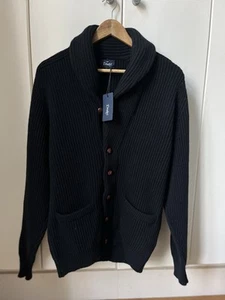 Drake’s Black Lambswool Shawl Collar Cardigan Brand New 40 Large - Picture 1 of 6