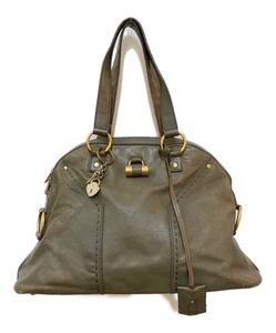 Yves Saint Laurent YSL Muse Hand Tote Bag Leather Gray Gold vintage Used - Picture 1 of 10