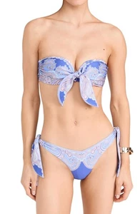 Zimmermann Maxine Scarf Tie Bikini | Blue Paisley, Front Tie Bandeau Top, Low - Picture 1 of 6