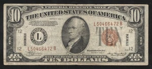 ⭐⭐ 1934-A $10 HAWAII FRN WWII EMERGENCY NOTE FR 2304 66472 - Picture 1 of 2