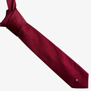 Vintage 80s Pierre Cardin Polka Dot Print Red Silk & Polyester Blend Tie, Preppy - Picture 1 of 4