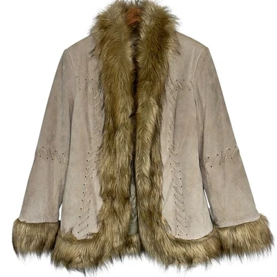 Vintage Newport News Tan Suede Leather Penny Lane Style Coat Size Medium - Image 1 of 4
