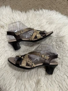 Munro Khaki Python Women’s Low Heel Comfort Leather Sandals Size US 8M - Picture 1 of 10