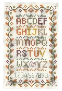 Muestreador de alfabeto de otoño - Kit completo de punto de cruz en 14 aida con tabla de colores - Imagen 1 de 1