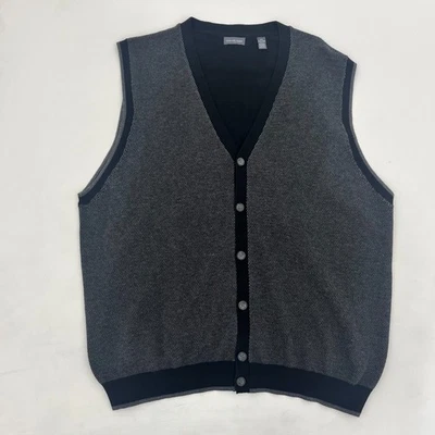 Van Heusen Mens 2XL Sweater Vest Black Gray Knit Button Front V-Neck Outdoor - Image 1 of 4