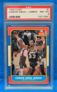 1986 FLEER # 1 Kareem Abdul-Jabbar PSA 8 NM-MT # 23212681 LOS ANGELES LAKERS !! - Picture 1 of 2