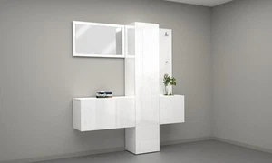 Set Ingresso Moderno KOMPACT 4 Pezzi – 170x35x191 cm, Specchio e 11 Ripiani - Foto 1 di 2