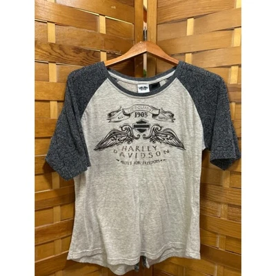 Camiseta Harley Davidson para mujer raglán genuina 1903 con logotipo de alas gráfica XL Foto 1 de 3
