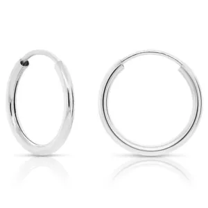 14K Real Solid White Gold Round Endless Hoop Earrings 1mm Tube Hoops Ear Rings - Picture 1 of 30