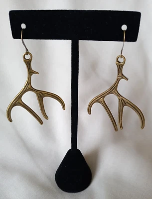 Металлические серьги-подвески из рогов оленей/лосей *латунная отделка - Изображение 1 из 4