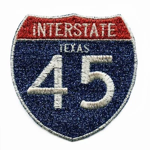 Houston Freeway Interstate 45 I-45 Schild Logo gestickt Bügelbild Glitzer Patch - Bild 1 von 1