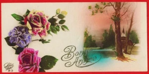 Carte mignonnette-Bonne Année(1928)-Fleurs,Village-Ed.Léa.Paris-Réf.E.48 - Foto 1 di 2