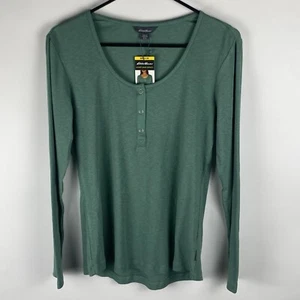 Eddie Bauer Lt Spruce Soft Ribbed Long Sleeve Scoop Snap Henley Women’s Sz M NWT - Picture 1 of 5