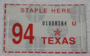 1994 Texas passenger car license plate sticker - Picture 1 of 1