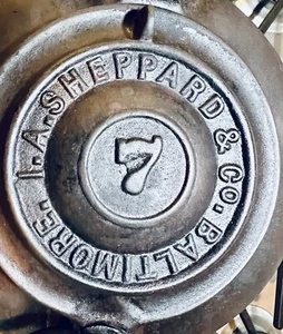 RARE Antique I. A. Sheppard & Co. Baltimore #7 Cast Iron Kettle w/Lid, Post-1866 - Picture 1 of 10