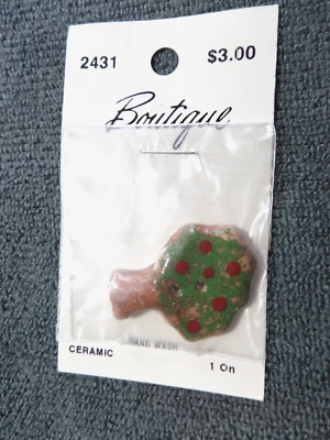 1 Hand Made Ceramic Button Original Card APPLE TREE 1 1/4" Inch - Image 1 of 2