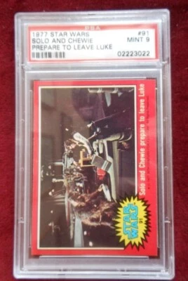 Star Wars 1977: Solo & Chewie Prepare to Leave Luke Red Card 91 PSA Grade MINT 9 - Image 1 of 2