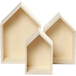 3 x Wooden Box House Storage Shelf Boxes Light Weight Wall Mount Decorate Craft - Picture 1 of 5