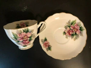 Royal Sealy China Tea Cup & Saucer-full size-pink floral-made Japan - Picture 1 of 3