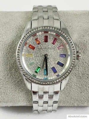 NEW Michael Kors Mid 36mm Pilot Rainbow Crystal Silver Glitz Watch MK7368 Box - Image 1 of 4