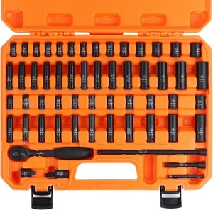 56-Piece 1/4" Drive Impact Socket Set, Standard SAE (5/32 to 9/16 inch) and Metr - Picture 1 of 9