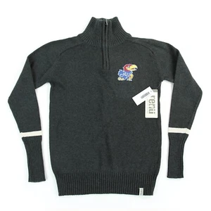 Renu Her Half Back Sweater Womens Sz XS Charcoal Kansas University Big Jay NWT - Picture 1 of 8