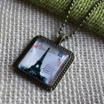 París Francia Torre Eiffel Viaje Tema Cuadrado Vidrio Latón Antiguo 27" Cuello Largo Foto 1 de 3