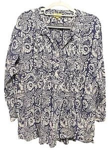 Rollhase blau Blumen Tunika Top •M•Bluse Baumwolle Shirt Knöpfe Boho Biesen - Bild 1 von 10