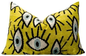 Handmade Yellowish Eye Design Throw Pillow - 16x24 inch, Vegetable Dyed - Picture 1 of 6
