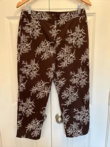 Jones New York 10P Straight Leg Cropped Pants Brown White Floral Embroidery EUC! - Picture 1 of 6