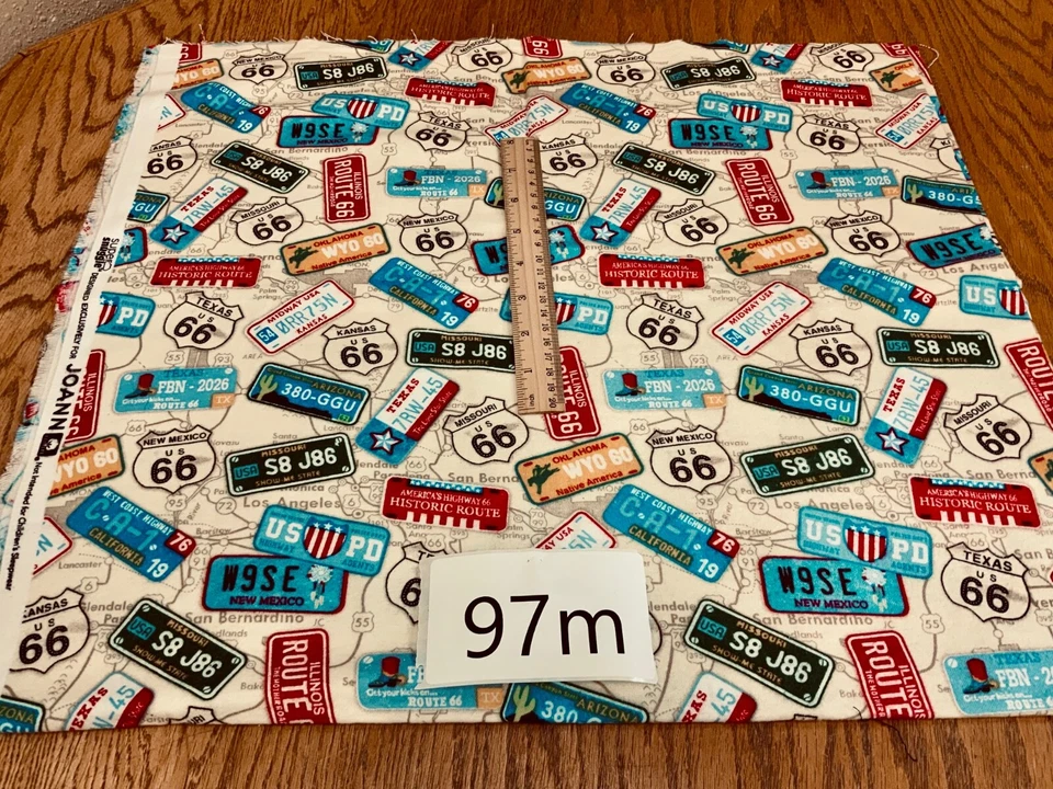 Route 66 MAP LICENSE PLATES MULTICOLOR 1 YD X 42" Cotton Super Snuggle Flannel - Image 1 of 1