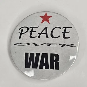 Vintage Peace Over War Round Star White Black Pinback Pin Button Vest - Picture 1 of 3
