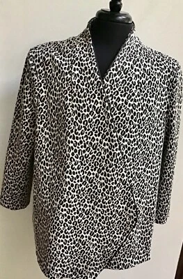 NOTATIONS GRAY Women’s 3X ANIMAL PRINT LINED OPEN FRONT LONG SLEEVE JACKET TOP - Image 1 of 4