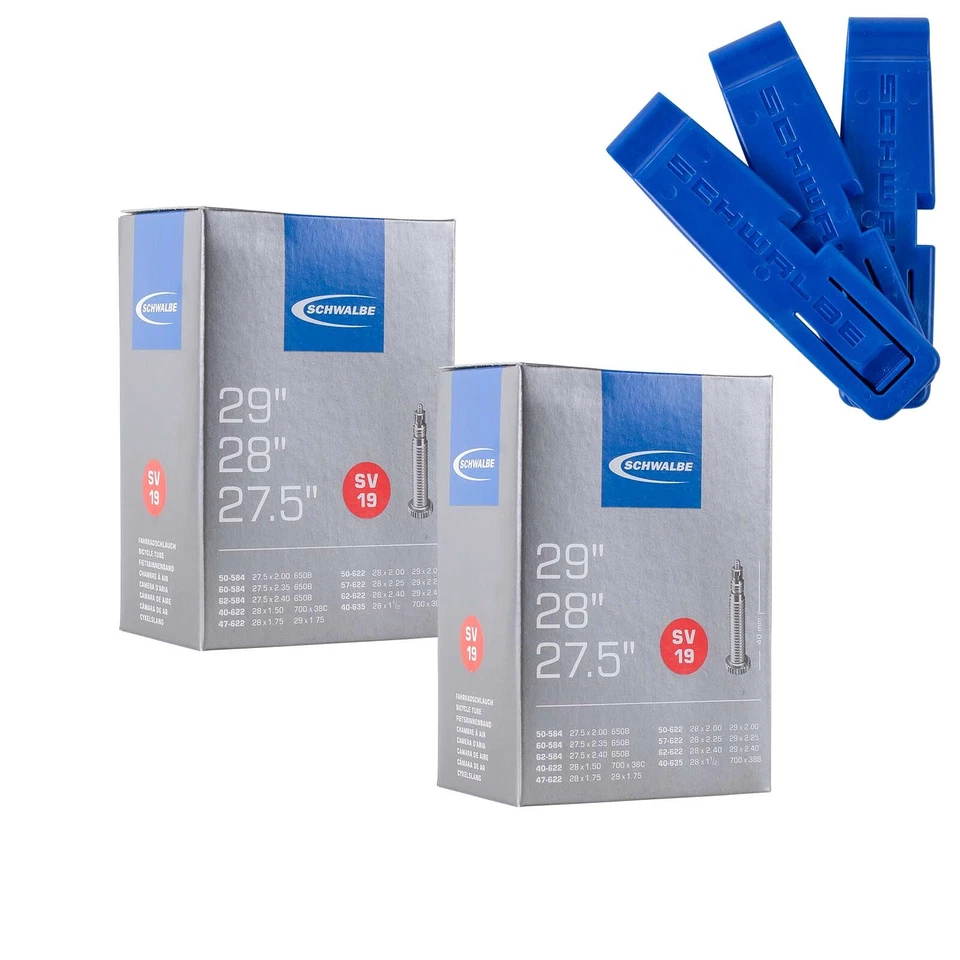 2x Schwalbe Fahrradschlauch SV19 27,5/28/29 Zoll 40/62-584/635 + Reifenheber