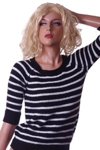 Womens Arizona Juniors 3/4 Sleeve Black White Striped Sweater Fitted XS Med NEW - Picture 1 of 2