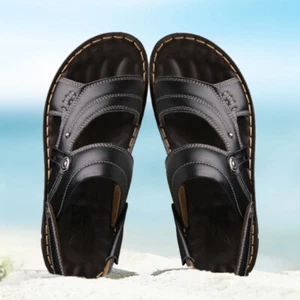 Hommes Été PU Cuir Sandales Ouvert Orteil Pêcheur Plate Plage Chaussures - Picture 1 of 14