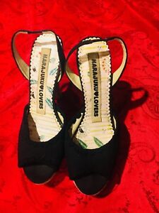 Harajuku Lovers Fabric Womens Black Solid Sandal Wedges Size 8 M